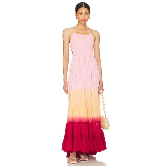 Tiare Hawaii Naia Maxi Dress Orange Red Sunset Ombre - Picture 1 of 3